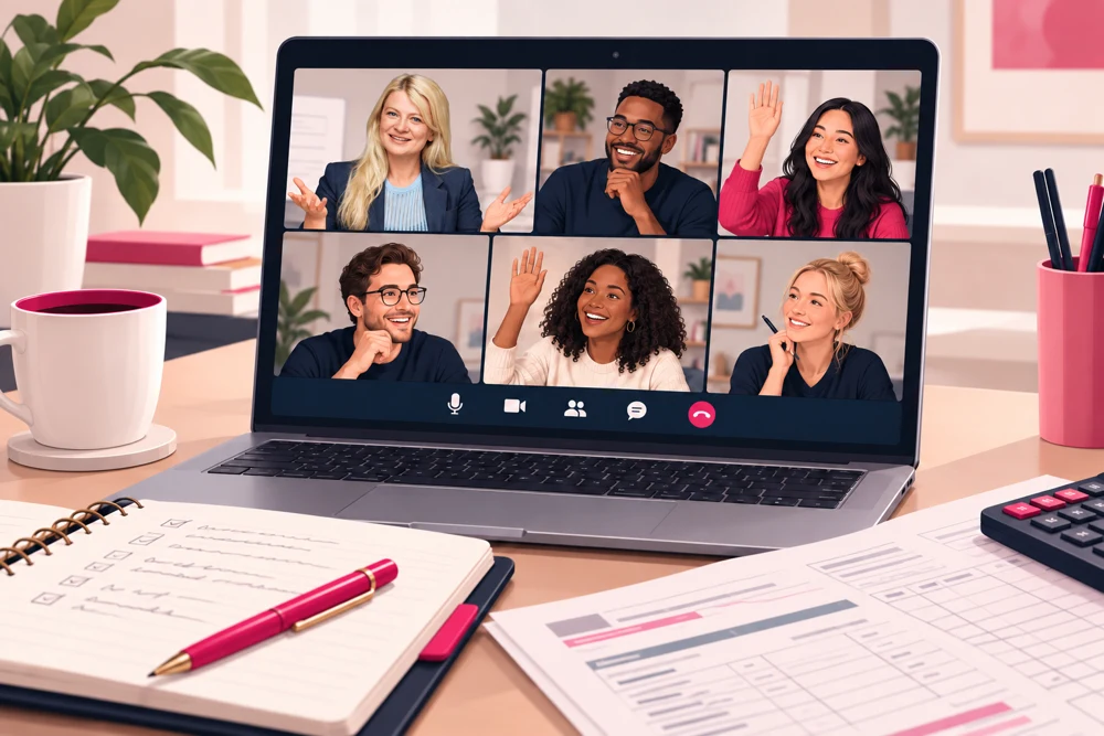 Illustration of Kat leading a live online learning group